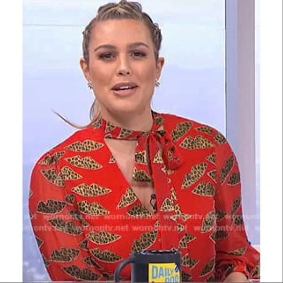 Alice + Olivia ‘Sheila’ Leopard Lips Red Burnout Tie-Neck Top Size XS ASO Kelly - Picture 2 of 16